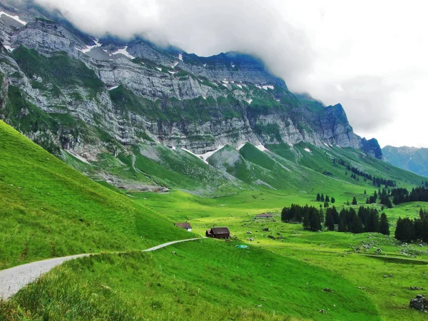 Svahy Hor Alpstein Pod Vrchol Santis Kanton Appenzell Ausserrhoden Švýcarsko — Stock fotografie