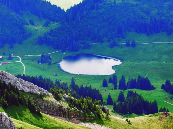 Vista Sobre Lago Grappelensee Pico Lutispitz Cantão Gallen Suíça — Fotografia de Stock