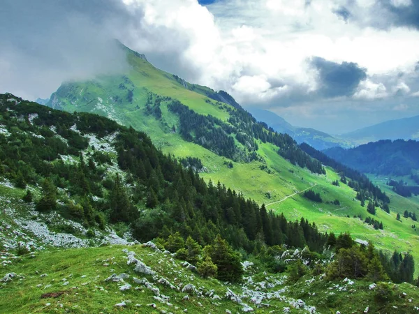 Panoramatický Pohled Krajinu Obertoggenburg Mountain Kantonu Gallen Švýcarsko — Stock fotografie