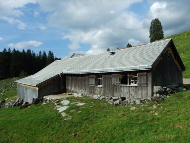 Alpler mimarisi ve çiftlikleri Obertoggenburg bölgesinin - Canton St. Gallen, İsviçre