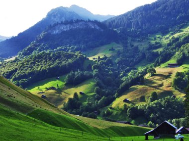 Gölet ve tepeler Vadisi Weisstannenthal - Canton St. Gallen, İsviçre