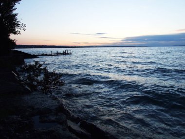 Günbatımı üzerinde lake Bodensee Rorschach kasaba - St. Gallen Kantonu, İsviçre