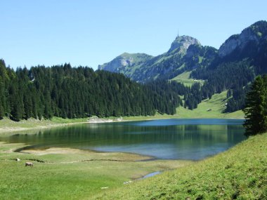 Alp göl Samtisersee, dağ ayarı - Appenzell Innerrhoden Canton, İsviçre