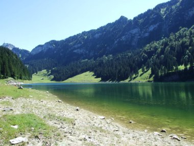 Alp göl Samtisersee, dağ ayarı - Appenzell Innerrhoden Canton, İsviçre