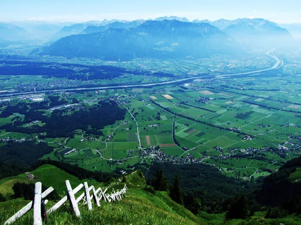 Kilátás Nyílik Folyóra Alpstein Hegység Gallen Kanton Svájc Rajna Völgy — Stock Fotó
