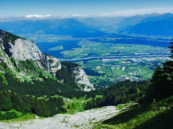Uitzicht Rivier Rijndal Uit Alpstein Bergketen Kanton Gallen Zwitserland — Stockfoto