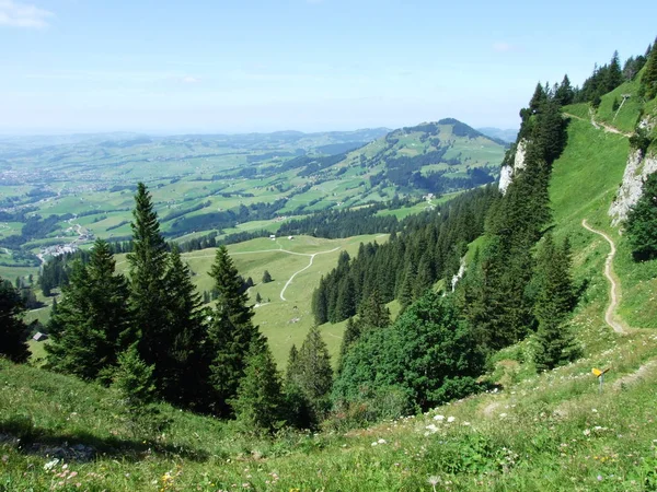 Panorámás Kilátás Nyílik Falu Schwende Brulisau Canton Appenzell Innerrhoden Svájc — Stock Fotó