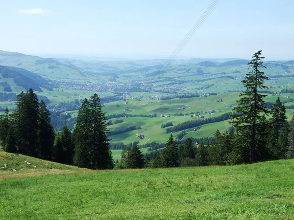 Panoramiczny Widok Wieś Schwende Brülisau Kanton Appenzell Innerrhoden Szwajcaria — Zdjęcie stockowe