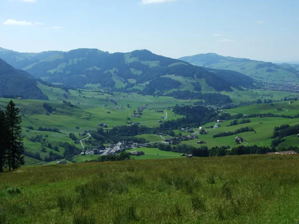 Panoramautsikt Över Byn Schwende Och Brulisau Canton Appenzell Innerrhoden Schweiz — Stockfoto