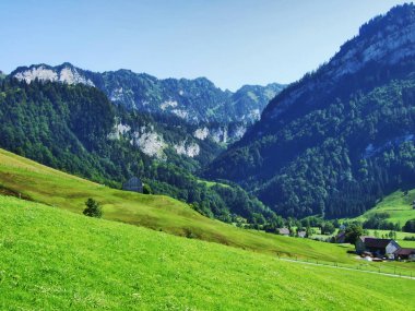 Alpstein dağ silsilesi - Appenzell Innerrhoden Canton, İsviçre pastoral Panoraması