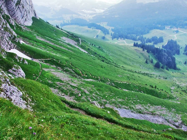 Alpejskim Krajobrazem Regionu Wideralp Kantonu Gallen Szwajcaria — Zdjęcie stockowe