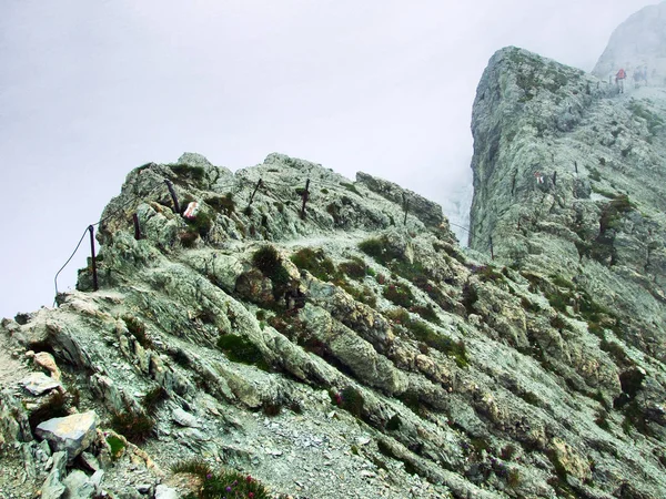 Escalada Cima Santis Cordillera Alpstein Cantón Appenzell Ausserrhoden Suiza —  Fotos de Stock