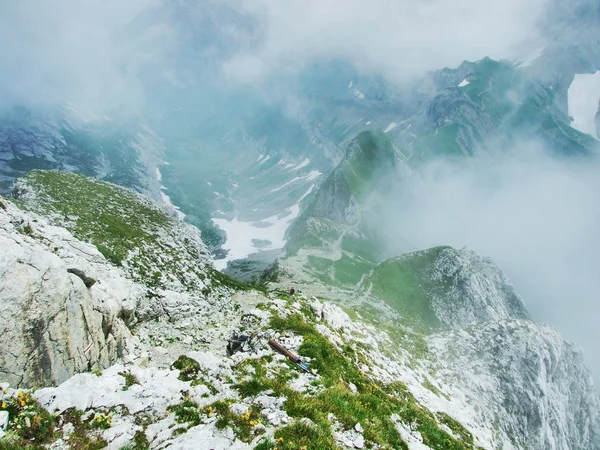 Klimmen Naar Top Van Santis Alpstein Bergketen Kanton Appenzell Ausserrhoden — Stockfoto