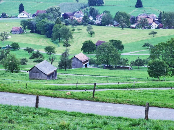 Fazendas Pastagens Serra Tableland Alpstein Cantão Appenzell Innerrhoden Suíça — Fotografia de Stock