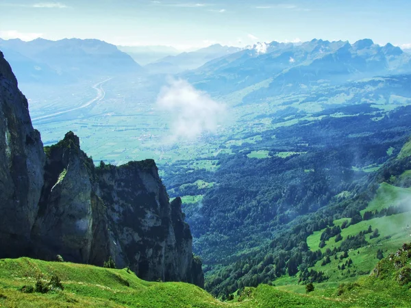 Blick Auf Das Rheintal Vom Alpenstein Aus Kanton Gallen Schweiz — Stockfoto