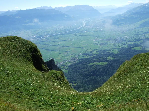 Vue Sur Vallée Rhin Depuis Chaîne Montagnes Alpstein Canton Saint — Photo