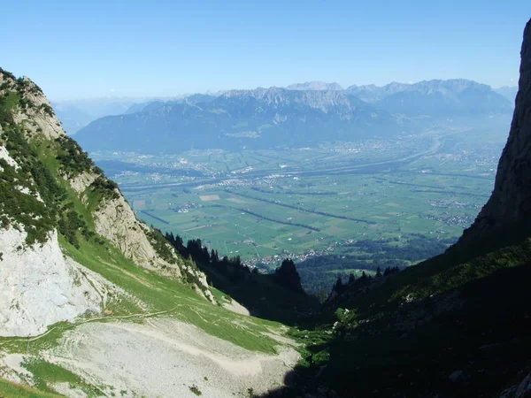 Vue Sur Vallée Rhin Depuis Chaîne Montagnes Alpstein Canton Saint — Photo