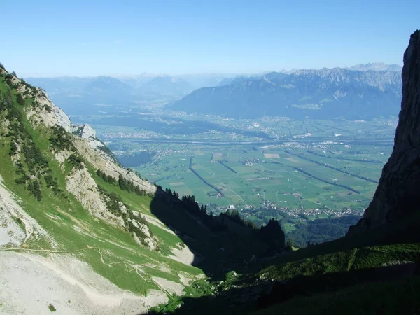 Vue Sur Vallée Rhin Depuis Chaîne Montagnes Alpstein Canton Saint — Photo