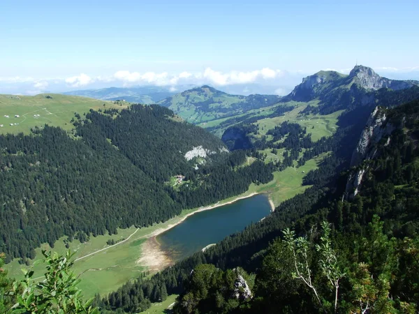 Alpine lake Fahlensee in mountain range Alpstein - Canton of Appenzell Innerrhoden, Switzerland