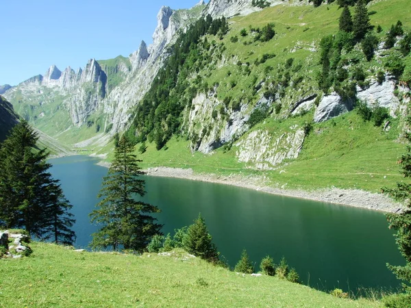Lago Alpino Fahlensee Cordilheira Alpstein Cantão Appenzell Innerrhoden Suíça — Fotografia de Stock