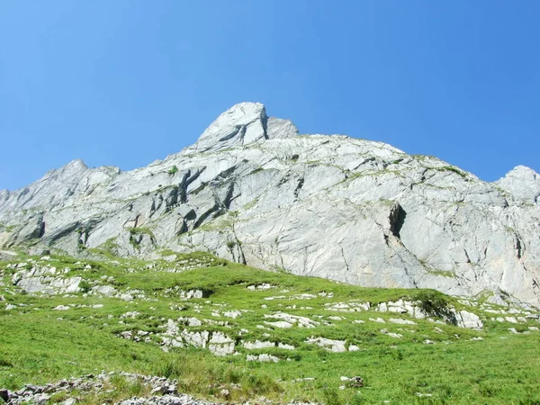 Переглянути Вершини Fahlenalp Гора Масового Alpstein Кантону Аппенцелль Innerrhoden Швейцарія — стокове фото