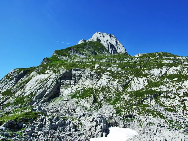 View Peak Altman Mountain Mass Alpstein Canton Appenzell Innerrhoden Switzerland — Stock Photo, Image