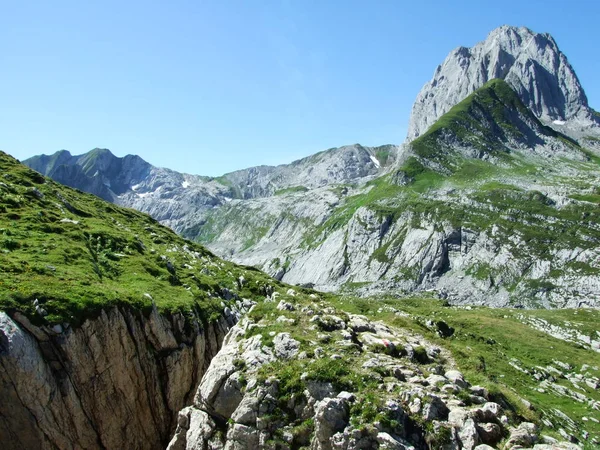 Nézd Csúcs Altman Hegyi Tömeges Alpstein Canton Appenzell Innerrhoden Svájc — Stock Fotó