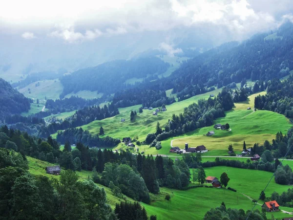 Schilderachtige Heuvels Bossen Weilanden Ostschweiz Kanton Appenzell Ausserrhoden Zwitserland — Stockfoto