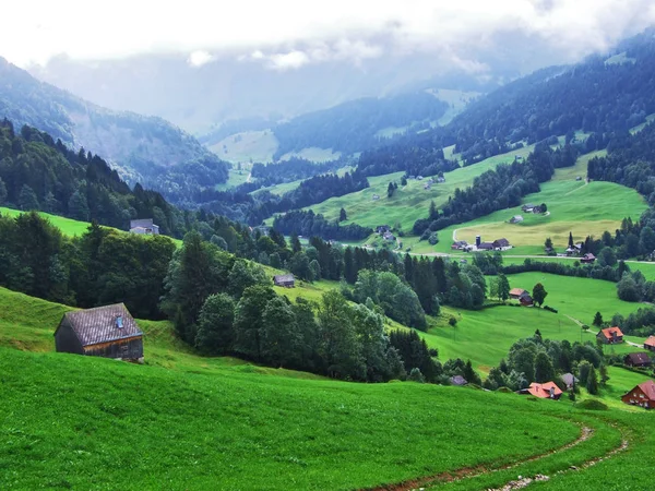 Malebné Hory Lesy Pastviny Ostschweiz Kanton Appenzell Ausserrhoden Švýcarsko — Stock fotografie