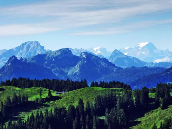 Een Gedetailleerd Overzicht Van Swiss Alpine Pieken Verte — Stockfoto