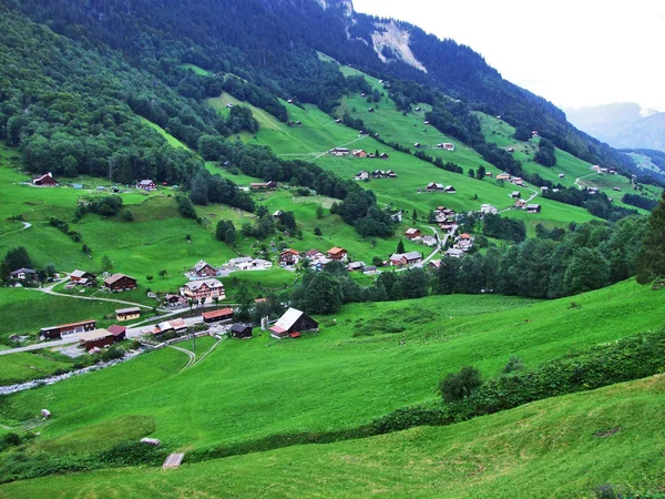 Panoramautsikt Byn Weisstannen Och Weisstannental Valley Kantonen Sankt Gallen Schweiz — Stockfoto