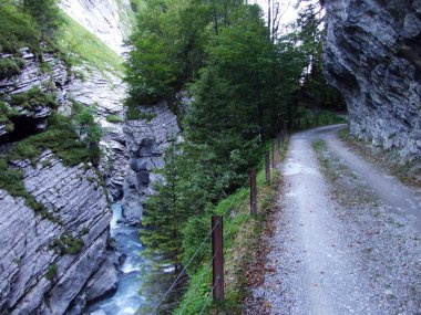 Kanyon ve akış Sandbach yukarıda Linthal - Canton Glarus, İsviçre