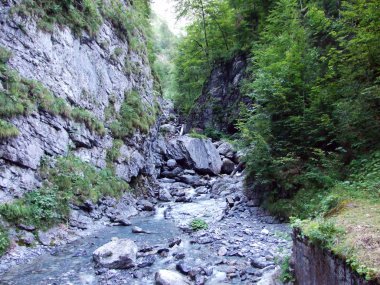 Kanyon ve akış Sandbach yukarıda Linthal - Canton Glarus, İsviçre