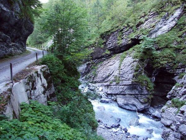 Kanyon ve akış Sandbach yukarıda Linthal - Canton Glarus, İsviçre