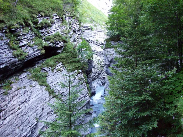Kanyon ve akış Sandbach yukarıda Linthal - Canton Glarus, İsviçre