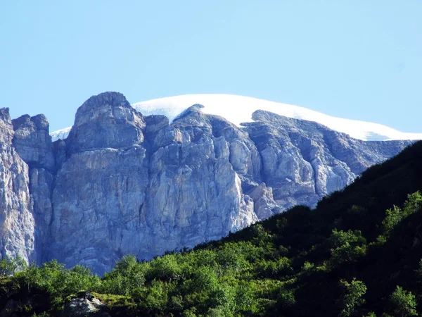 Vista Para Pico Hinter Selbsanft Massa Montanha Alpes Glarus Cantão — Fotografia de Stock