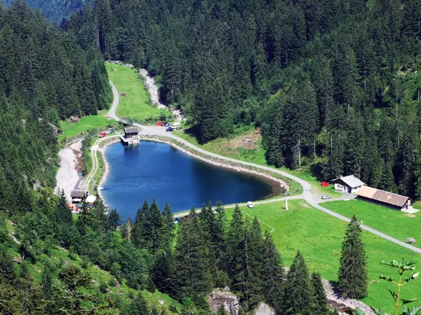 Piccolo Lago Artificiale Lungo Torrente Murgbach Kanton San Gallo Svizzera — Foto Stock