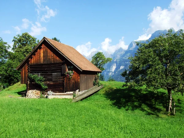 Farms and pastures in the valley of Seez river or Seeztal valley - Canton of St. Gallen, Switzerland