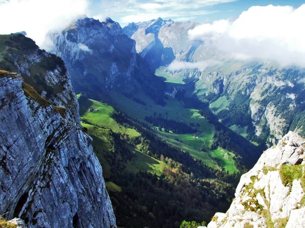 Panorama Dağ Kitle Alpstein Appenzell Innerrhoden Canton Sviçre Alp Sigel — Stok fotoğraf