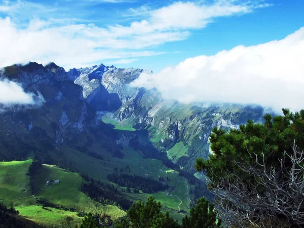 Панорама Вершини Alp Sigel Гори Масового Alpstein Кантону Аппенцелль Innerrhoden — стокове фото