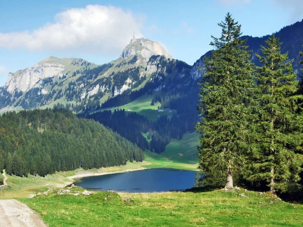 Alpské Jezero Seealpsee Pohoří Alpstein Kanton Appenzell Innerrhoden Švýcarsko — Stock fotografie