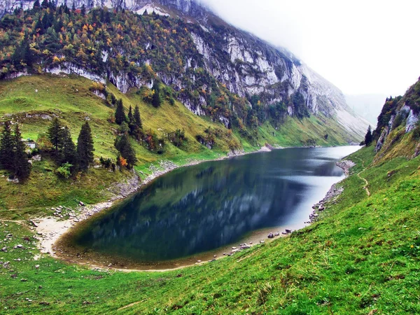 Alppien Järvi Fahlensee Vuorijonossa Alpstein Canton Appenzell Innerrhoden Sveitsi — kuvapankkivalokuva