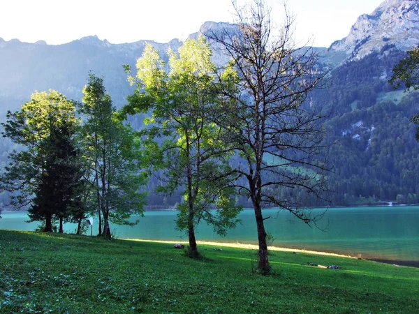 Alpejskie Jezioro Klontalersee Góry Alpy Glarneńskie Kantonie Glarus Szwajcaria — Zdjęcie stockowe