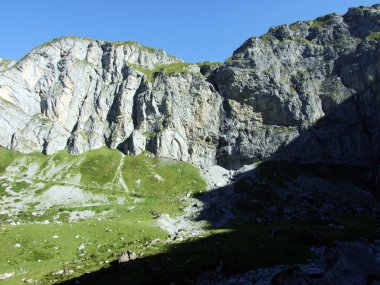 Kayalar ve üst Clariden ve alp Vadisi Urner Boden - Canton Uri, İsviçre altında taşlar