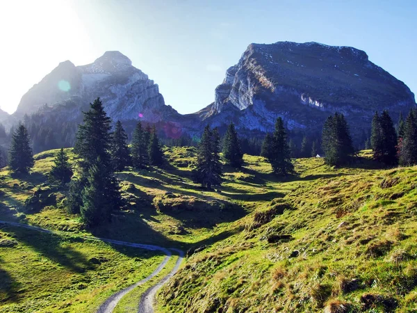 Bekijken Van Alpine Pieken Zuestoll Brisi Churfirsten Bergketen Kantons Van — Stockfoto