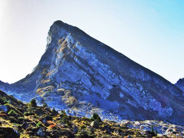 Kayalık tepe Frumsel Churfirsten dağ silsilesi - Canton St. Gallen, İsviçre