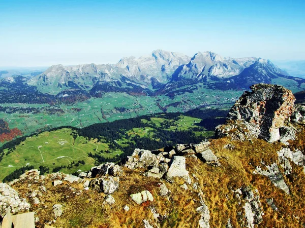 stock image A breathtaking view from the top of Brisi in the Churfirsten mountain chain - Canton of St. Gallen, Switzerland