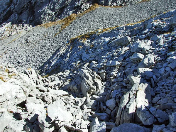 Kayalık vadi Frumseltal üzerinde Churfirsten dağ silsilesi - St. Gallen, İsviçre
