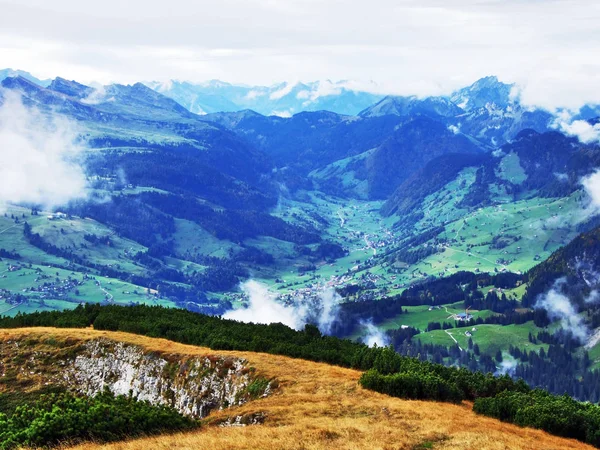Thur River Valley Toggenburg Region Mountain Ranges Churfirsten Alpstein Canton — Stock Photo, Image