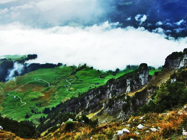 Низька Хмарність Туман Долинах Rhein Simmitobel Кантону Санкт Галлен Швейцарія — стокове фото